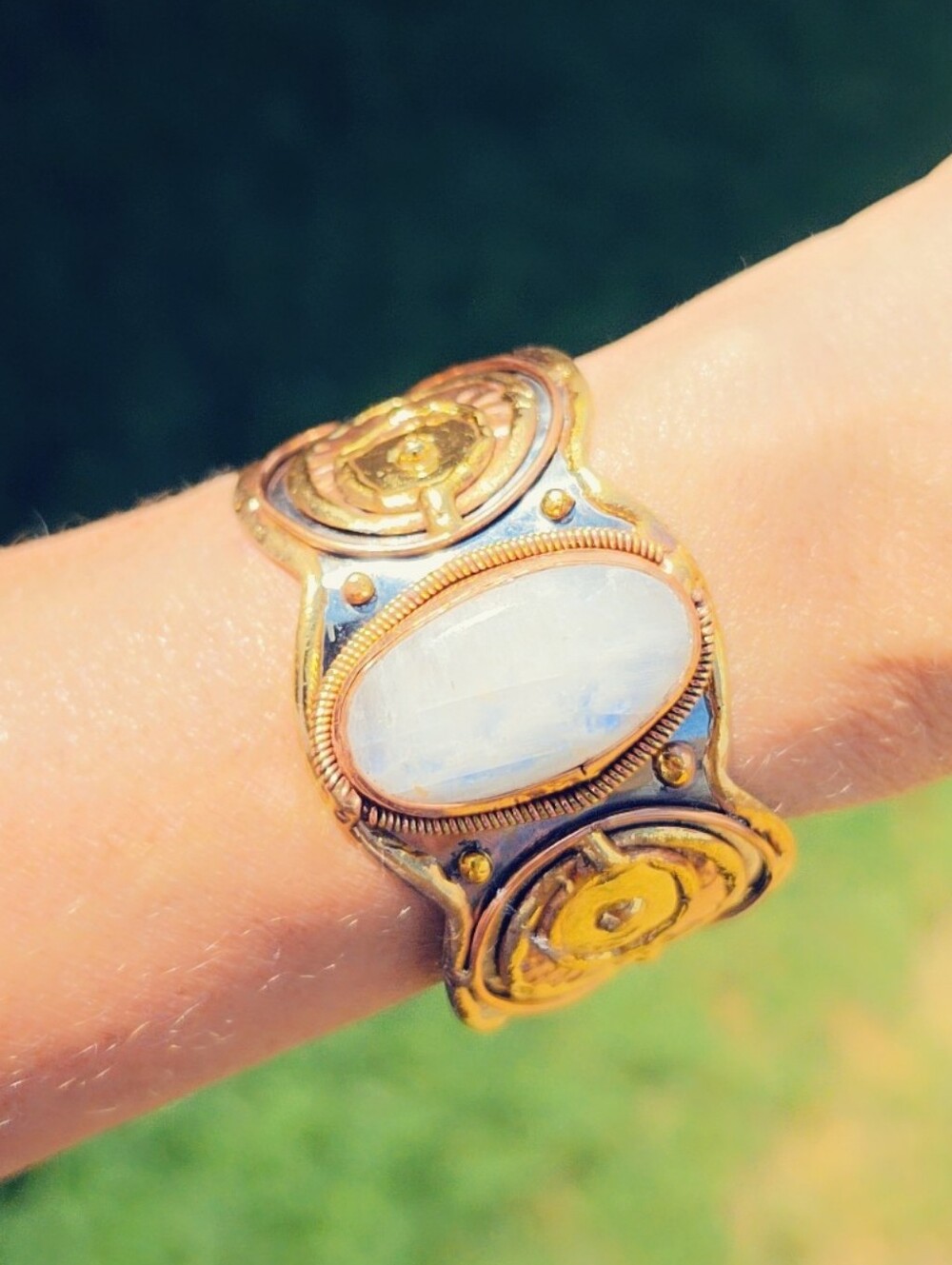 Rainbow Moonstone Adjustable Statement Bracelet